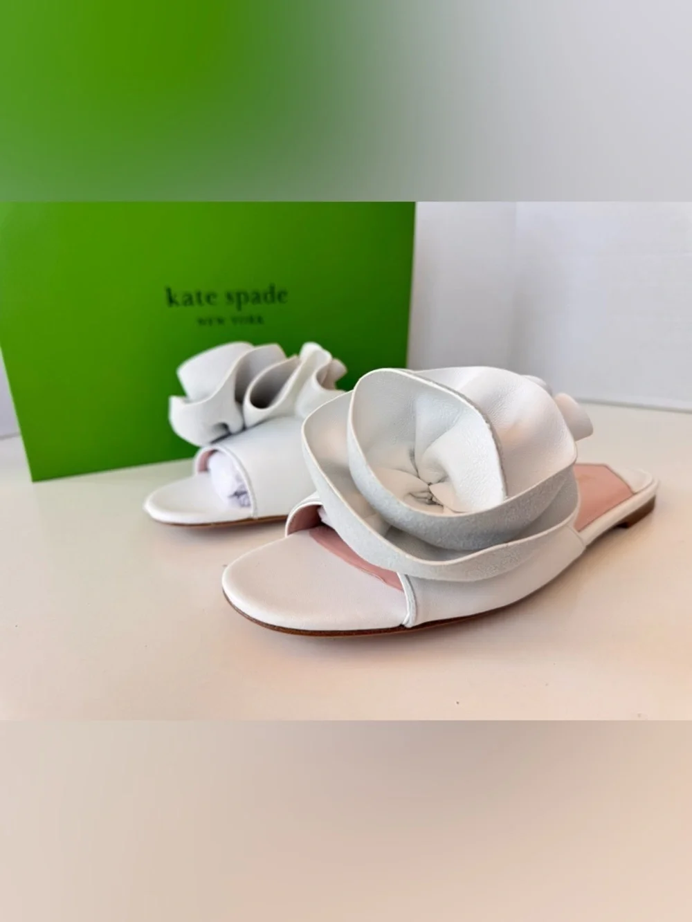 Kate Spade White Floral Flourish Suede Slide Slip On Sandals Shoes Size 7.5